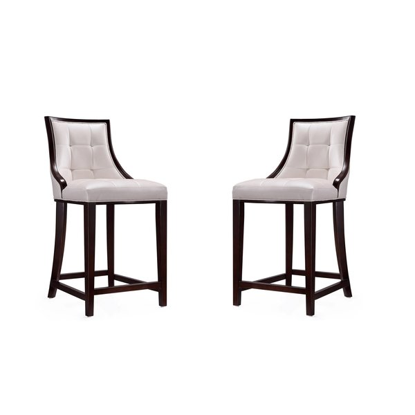 Manhattan Comfort Fifth Ave Counter Stool in Pearl White and Walnut (Set of 2) 2-CS012-PW